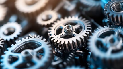 Aufkleber - Close Up of Various Metal Gears in a Complex Machinery System : Generative AI