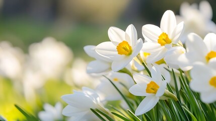 Aufkleber - Beautiful White Daffodils Blooming in a Gentle Natural Garden Landscape : Generative AI