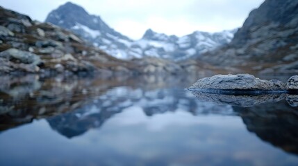 Poster - Serene Mountain Reflection on a Calm Lake Surrounded by Nature : Generative AI