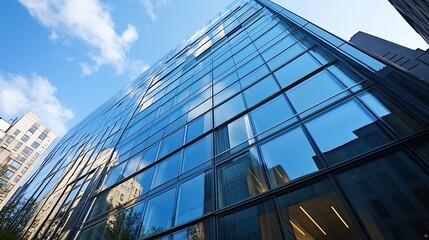 Aufkleber - Modern office building with large glass windows reflecting the sky : Generative AI