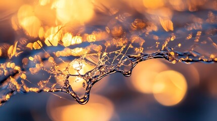 Fototapete - An artistic close-up of shimmering water droplets and vibrant bokeh light effects : Generative AI