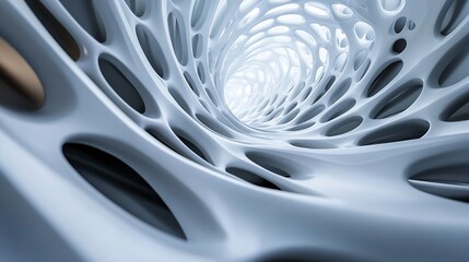 Leinwandbilder - Futuristic Abstract White Tunnel Structure with Intricate Organic Patterns and Light : Generative AI