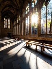 Aufkleber - Beautiful Gothic Architecture with Sunlight Beaming Through Stained Glass Windows : Generative AI