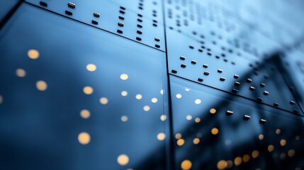 Leinwandbilder - Artistic close up view of modern building facade with abstract light patterns reflecting and lighting the urban space : Generative AI