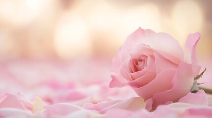 Poster - Delicate Rose Flower Petals on Soft Background with Warm Lighting : Generative AI