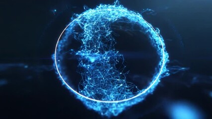 Wall Mural - a circular ai technology logo formed with neural lines and data nodes inside a blue hud ring with su