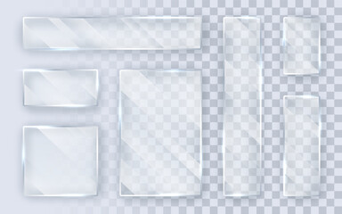 Wall Mural - Glass plates set. Glass banners on transparent background. Flat glass. Vector illustration