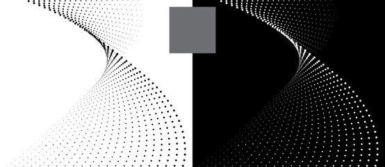 Fototapete - Modern abstract background. Halftone squares as design element. Black shape on a white background and the same white shape on the black side.