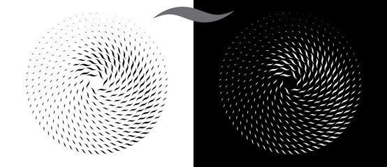Aufkleber - Modern abstract background. Waves in circle form. Round logo or icon, design element. Black shape on a white background and the same white shape on the black side.