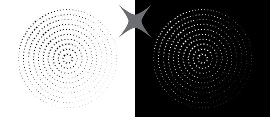 Fototapete - Abstract vector circle with halftone stars as logo or icon. Black shape on a white background and the same white shape on the black side.