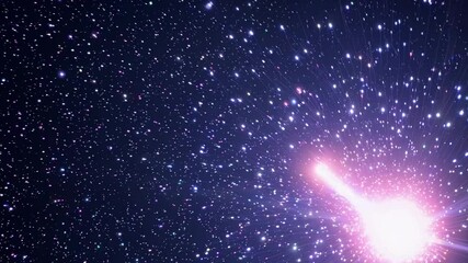 Wall Mural - a wide-angle video captures a vast starry night sky with a bright starburst effect, creating a sense