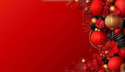 Wall Mural - red background with gold accents and red and black lanterns. the lanterns are arranged in a way that