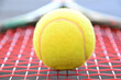 © RooM The Agency - Close-up of a tennis ball on a tennis racquet