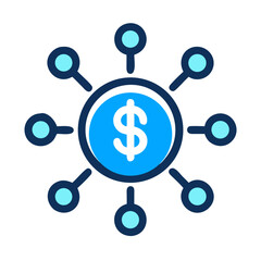 Poster - Dollar in Network Icon Representing Digital Finance