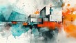 © Formoney - Colorful abstract representation of a city skyline featuring modern architecture, showcasing blue, orange, and black splashes that evoke a dynamic atmosphere during twilight