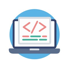 Laptop with Code Icon – Web Development and Programming Symbol for Digital Solutions