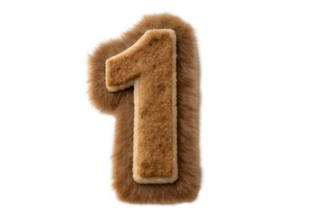 number 1 made of wood colour lion fur on transparent background