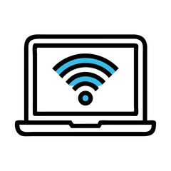 Poster - Laptop with Wi-Fi Icon – Free Internet Connectivity Symbol for Public Access