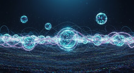 Wall Mural - quantum energy flow - abstract of glowing orbs connected by energy streams, suggesting technological