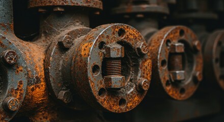 Poster - Close up of corroded industrial machinery with rust and bolts