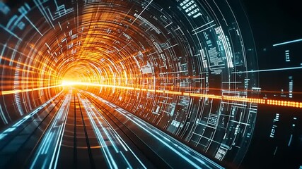 Wall Mural - Futuristic Tunnel of Light and Data Flowing Through Digital Space