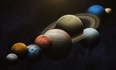 Wall Mural - planetary parade. planetary alignment, mercury, venus, earth, mars, jupiter, saturn, uranus, neptune