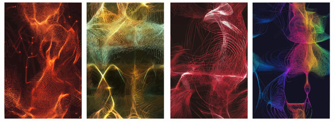 Vector pattern set of a stylized fox spirit made of laser light lines background