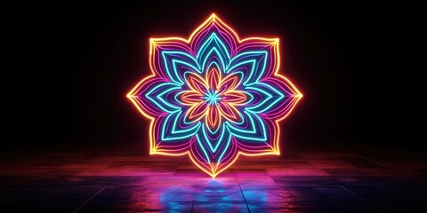 Wall Mural - unique parametric design resembling a symmetrical mandala in neon colors