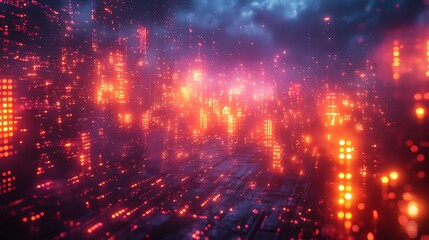 Futuristic city, digital landscape, glowing, night, data, abstract, background, technology, cyberpunk, website