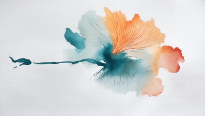 Wall Mural - Watercolor abstract flower in orange and teal color.