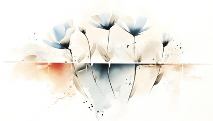 Wall Mural - Watercolor abstract flower in orange and teal color.