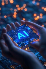 Wall Mural - ai glowing symbol on a circuit board in a futuristic environment