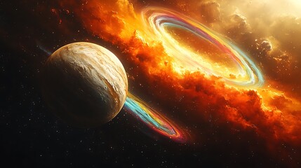 Wall Mural - Celestial explosion surrounding a distant planet.