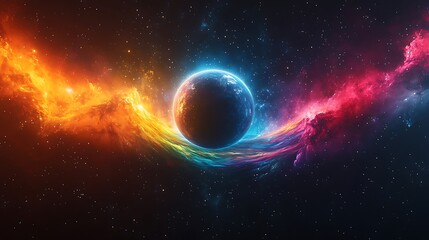 Wall Mural - Cosmic spectacle surrounding a dark planet.