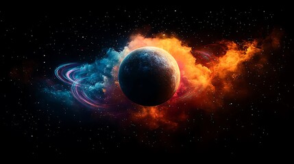 Wall Mural - Cosmic planet shrouded in vibrant nebulae.