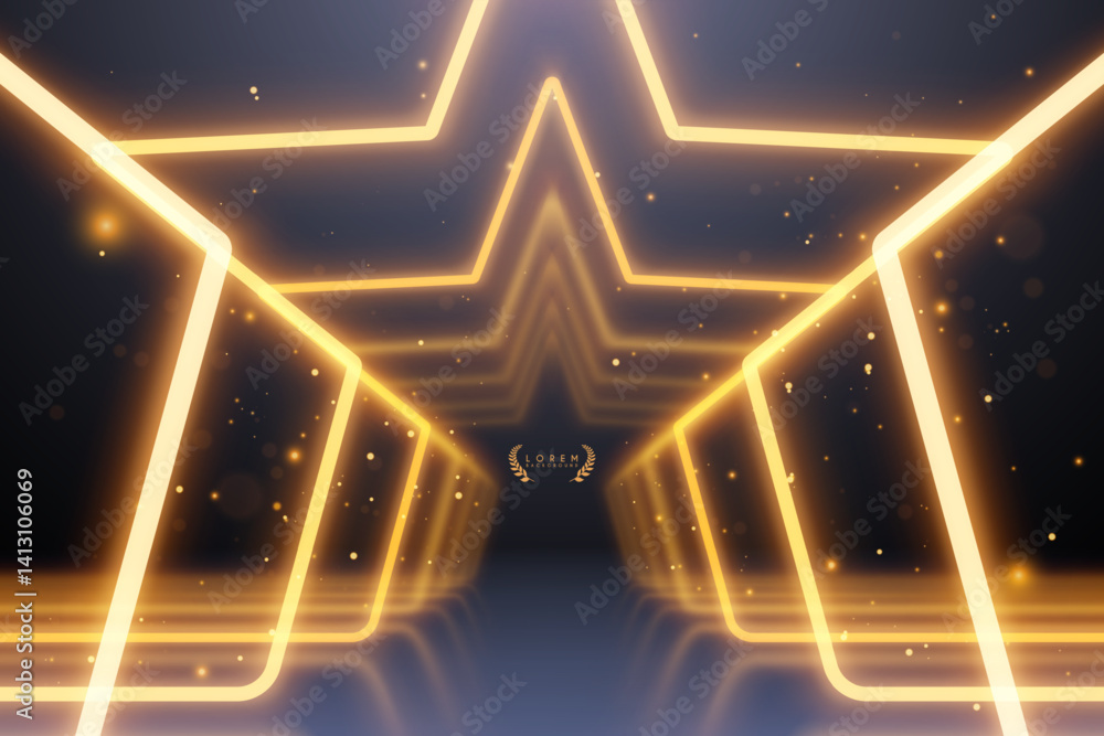Golden light star shapes corridor with sparks Stock Vector | Adobe Stock