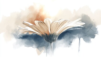 Wall Mural - Watercolor abstract flower in orange and teal color.