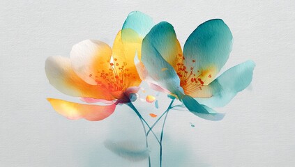 Wall Mural - Watercolor abstract flower in orange and teal color.