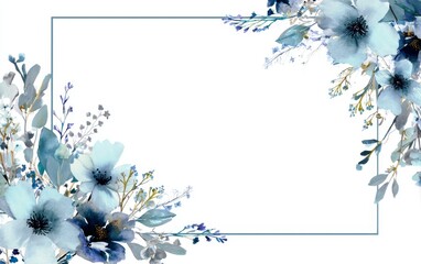 Wall Mural - Watercolor floral border in blue color.