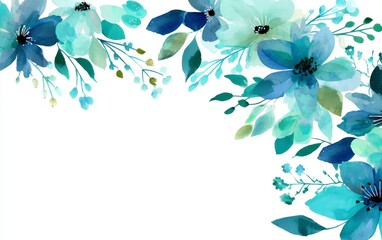 Wall Mural - Watercolor floral border in blue color.