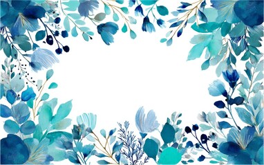 Wall Mural - Watercolor floral border in blue color.