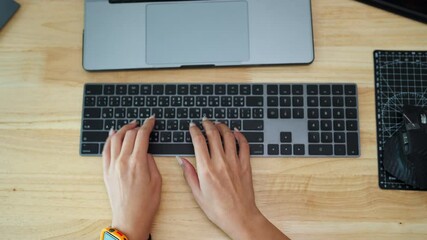 Hands Coding on Laptop CLOSE UP. Woman using portable computers. Woman programmer writes code