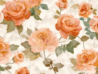 Wall Mural - Watercolor painting of orange roses.