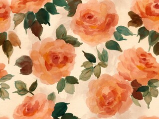 Wall Mural - Watercolor painting of orange roses.