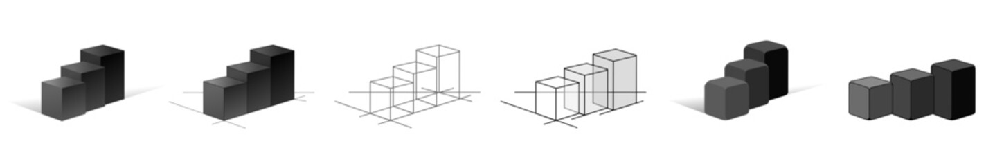 Wall Mural - abstract 3d isometric set of black, outline cubes for business intelligence, statistics, analytical 