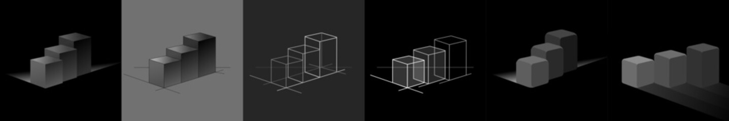 Wall Mural - abstract 3d isometric set of black, outline cubes for business intelligence, statistics, analytical 
