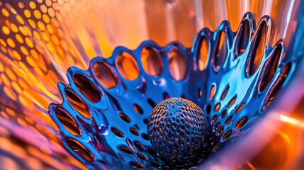 Wall Mural - vibrant abstract liquid patterns with sphere in orange and blue