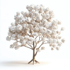 Floral tree with white blossoms isolated on white background