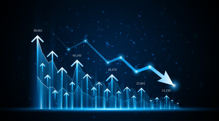 Aufkleber - Downward trend of business graph or investment concept with decreasing profits. company downward arrow	