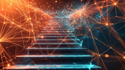 Wall Mural - Futuristic Staircase with Glowing Lights and Abstract Connections